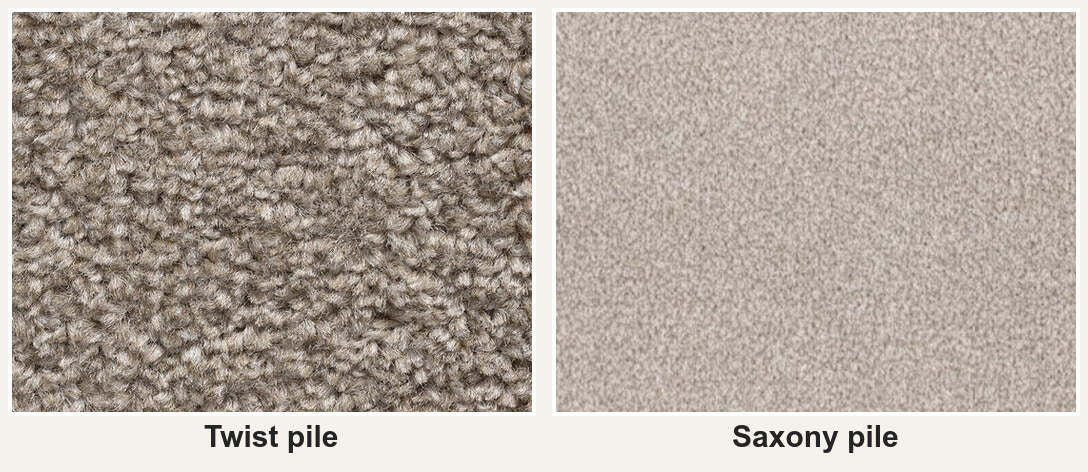 Twist pile and Saxony pile carpet side by side, showing the difference in surface texture