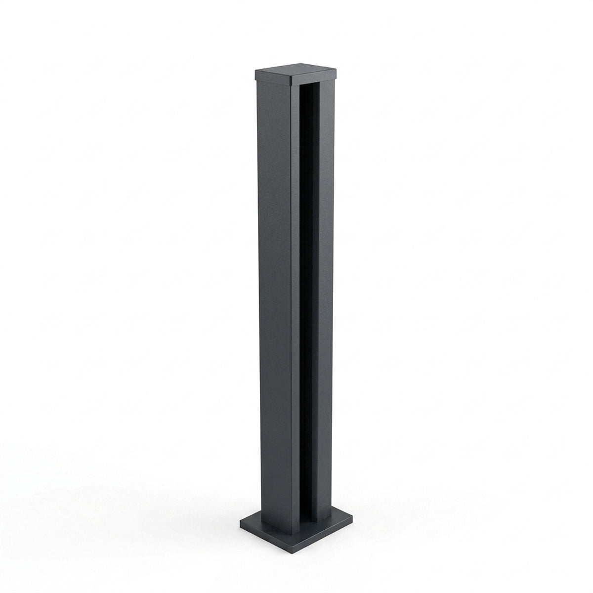 Anthracite aluminium fence post with top cap and base plate